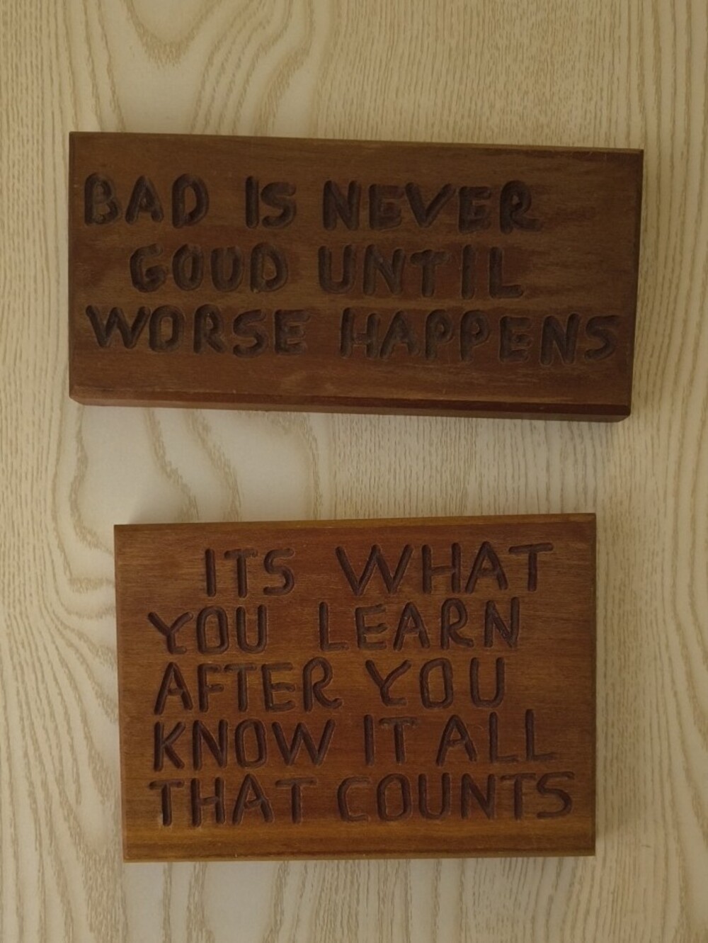 Wooden Carved Inspirational Blocks - Brown - Handmade - Woodwork - Hand Tooled